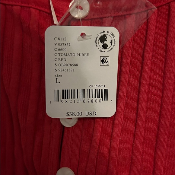 Free People Red Ribbed Button-Front Tank Top - Picture 4 of 4